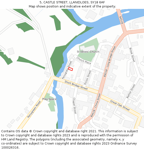 5, CASTLE STREET, LLANIDLOES, SY18 6AF: Location map and indicative extent of plot
