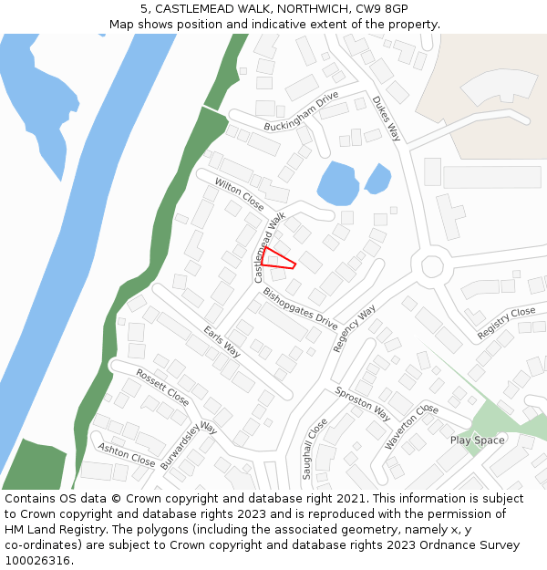 5, CASTLEMEAD WALK, NORTHWICH, CW9 8GP: Location map and indicative extent of plot