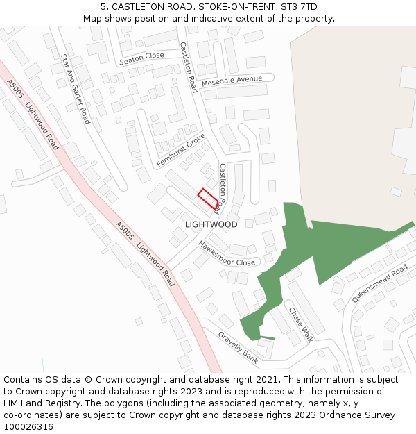 5, CASTLETON ROAD, STOKE-ON-TRENT, ST3 7TD: Location map and indicative extent of plot