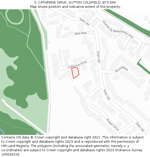 5, CATHERINE DRIVE, SUTTON COLDFIELD, B73 6AX: Location map and indicative extent of plot