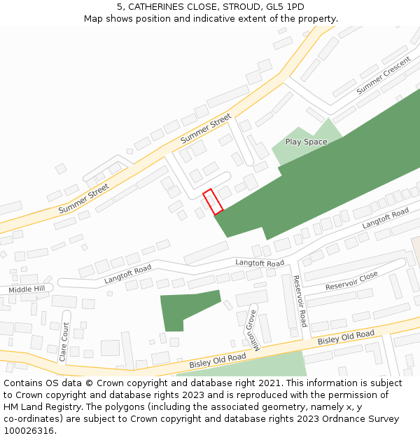 5, CATHERINES CLOSE, STROUD, GL5 1PD: Location map and indicative extent of plot