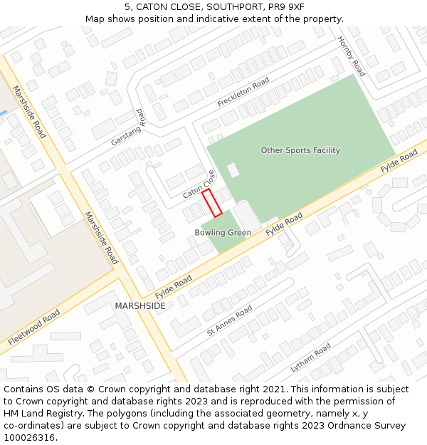 5, CATON CLOSE, SOUTHPORT, PR9 9XF: Location map and indicative extent of plot