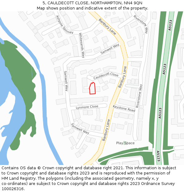 5, CAULDECOTT CLOSE, NORTHAMPTON, NN4 9QN: Location map and indicative extent of plot