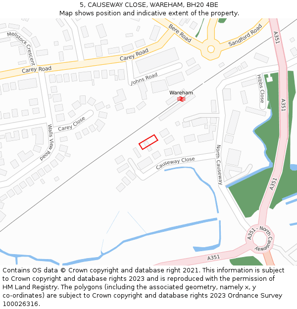 5, CAUSEWAY CLOSE, WAREHAM, BH20 4BE: Location map and indicative extent of plot