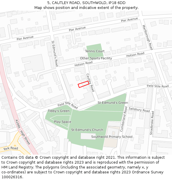 5, CAUTLEY ROAD, SOUTHWOLD, IP18 6DD: Location map and indicative extent of plot