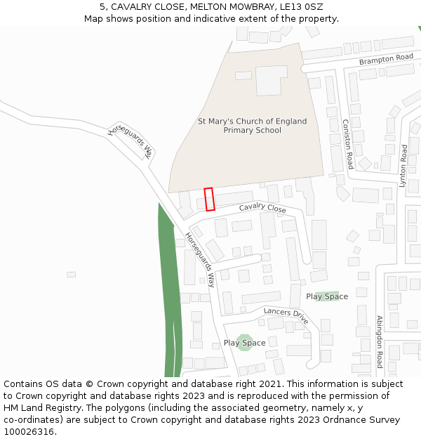 5, CAVALRY CLOSE, MELTON MOWBRAY, LE13 0SZ: Location map and indicative extent of plot