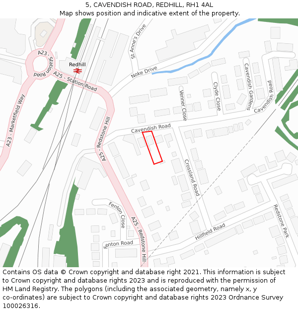 5, CAVENDISH ROAD, REDHILL, RH1 4AL: Location map and indicative extent of plot
