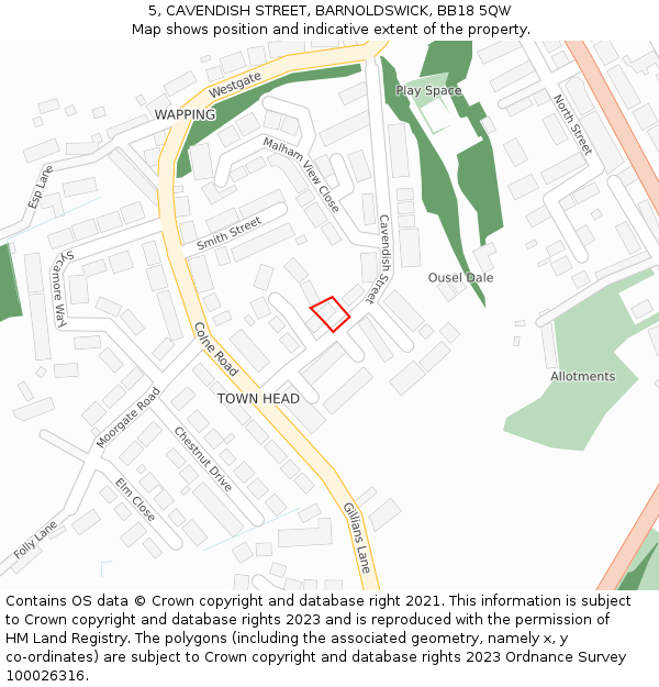 5, CAVENDISH STREET, BARNOLDSWICK, BB18 5QW: Location map and indicative extent of plot