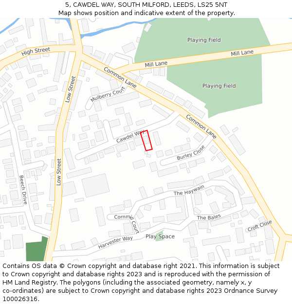 5, CAWDEL WAY, SOUTH MILFORD, LEEDS, LS25 5NT: Location map and indicative extent of plot