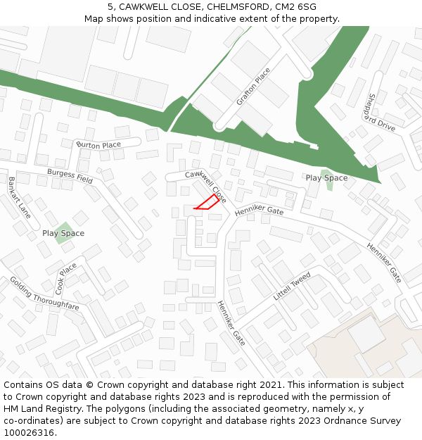 5, CAWKWELL CLOSE, CHELMSFORD, CM2 6SG: Location map and indicative extent of plot