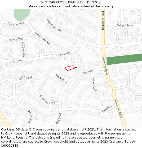 5, CEDAR CLOSE, BRACKLEY, NN13 6EW: Location map and indicative extent of plot