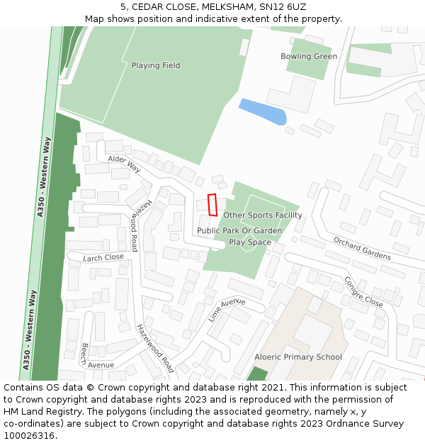 5, CEDAR CLOSE, MELKSHAM, SN12 6UZ: Location map and indicative extent of plot