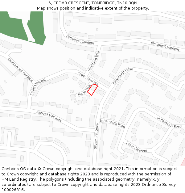 5, CEDAR CRESCENT, TONBRIDGE, TN10 3QN: Location map and indicative extent of plot