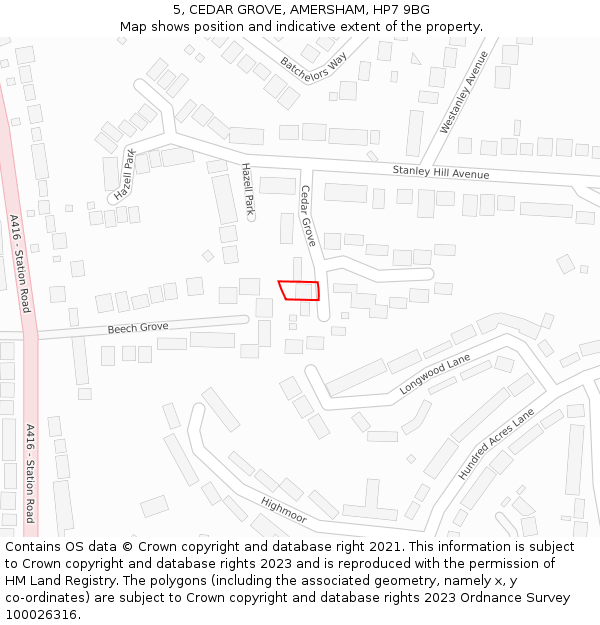5, CEDAR GROVE, AMERSHAM, HP7 9BG: Location map and indicative extent of plot