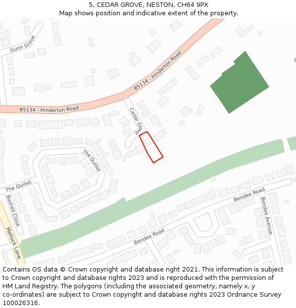 5, CEDAR GROVE, NESTON, CH64 9PX: Location map and indicative extent of plot