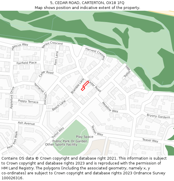 5, CEDAR ROAD, CARTERTON, OX18 1FQ: Location map and indicative extent of plot