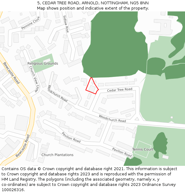 5, CEDAR TREE ROAD, ARNOLD, NOTTINGHAM, NG5 8NN: Location map and indicative extent of plot