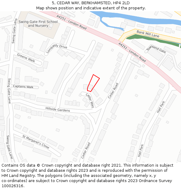 5, CEDAR WAY, BERKHAMSTED, HP4 2LD: Location map and indicative extent of plot
