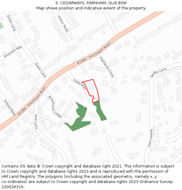 5, CEDARWAYS, FARNHAM, GU9 8SW: Location map and indicative extent of plot