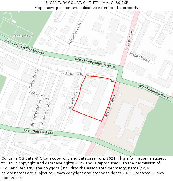 5, CENTURY COURT, CHELTENHAM, GL50 2XR: Location map and indicative extent of plot