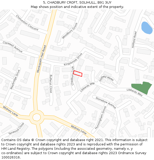 5, CHADBURY CROFT, SOLIHULL, B91 3UY: Location map and indicative extent of plot