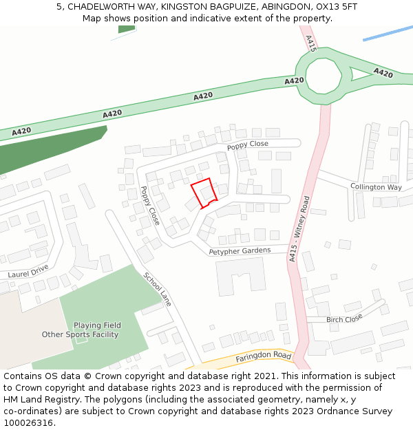 5, CHADELWORTH WAY, KINGSTON BAGPUIZE, ABINGDON, OX13 5FT: Location map and indicative extent of plot