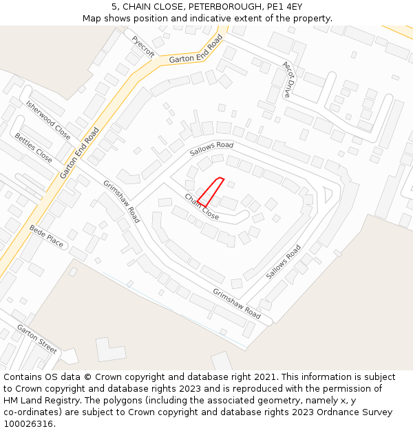 5, CHAIN CLOSE, PETERBOROUGH, PE1 4EY: Location map and indicative extent of plot