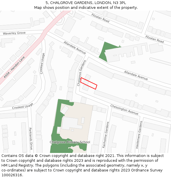 5, CHALGROVE GARDENS, LONDON, N3 3PL: Location map and indicative extent of plot