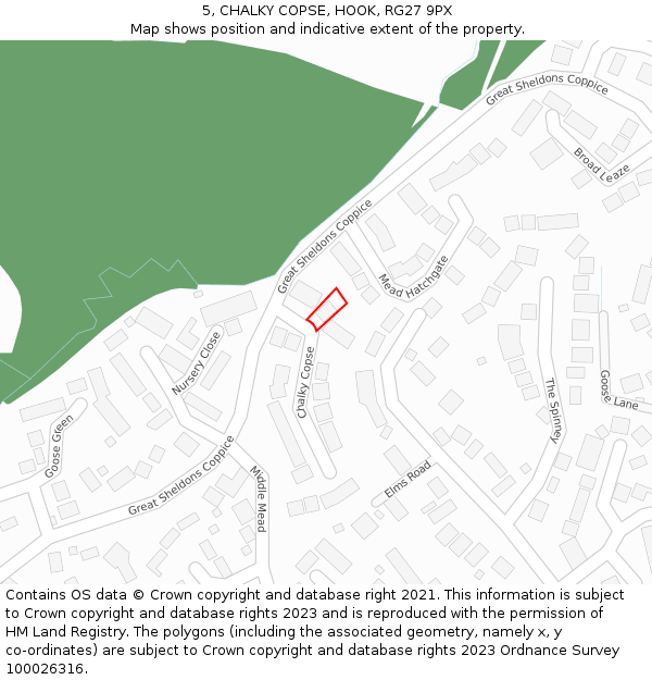 5, CHALKY COPSE, HOOK, RG27 9PX: Location map and indicative extent of plot