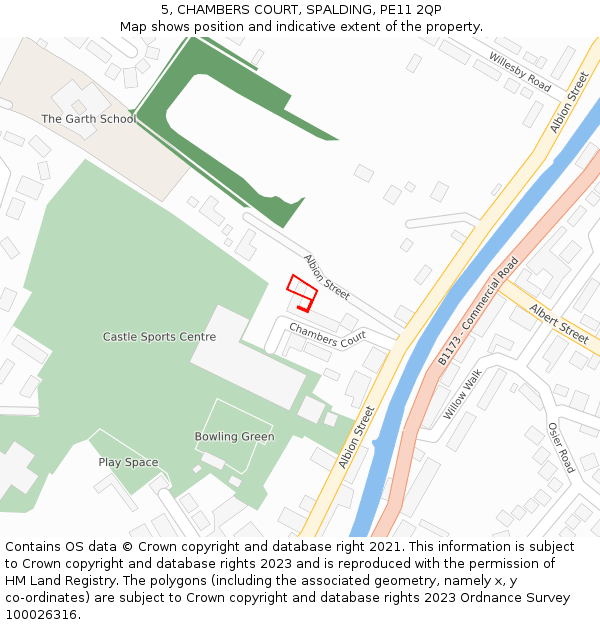 5, CHAMBERS COURT, SPALDING, PE11 2QP: Location map and indicative extent of plot