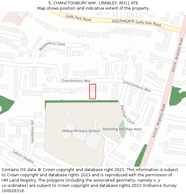 5, CHANCTONBURY WAY, CRAWLEY, RH11 8TE: Location map and indicative extent of plot