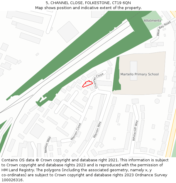 5, CHANNEL CLOSE, FOLKESTONE, CT19 6QN: Location map and indicative extent of plot