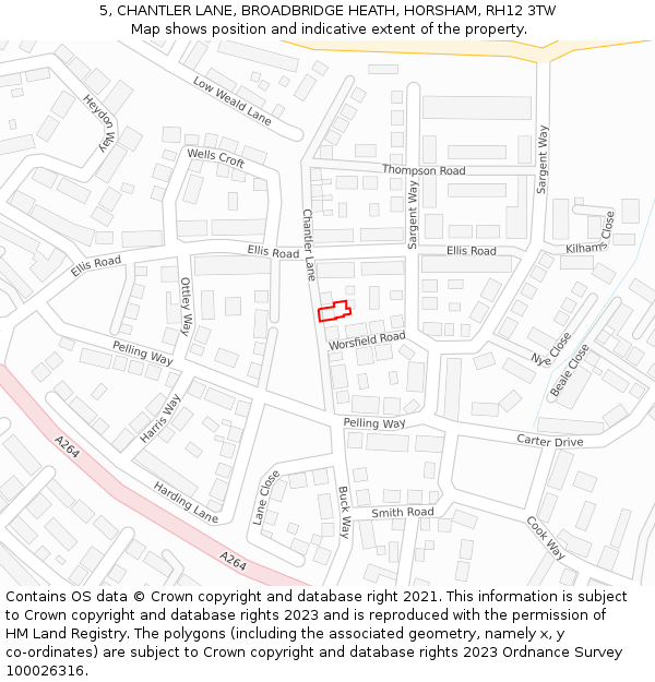 5, CHANTLER LANE, BROADBRIDGE HEATH, HORSHAM, RH12 3TW: Location map and indicative extent of plot