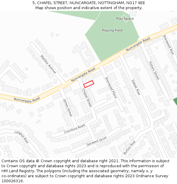 5, CHAPEL STREET, NUNCARGATE, NOTTINGHAM, NG17 9EE: Location map and indicative extent of plot