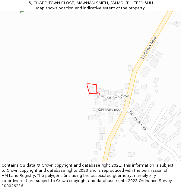 5, CHAPELTOWN CLOSE, MAWNAN SMITH, FALMOUTH, TR11 5UU: Location map and indicative extent of plot