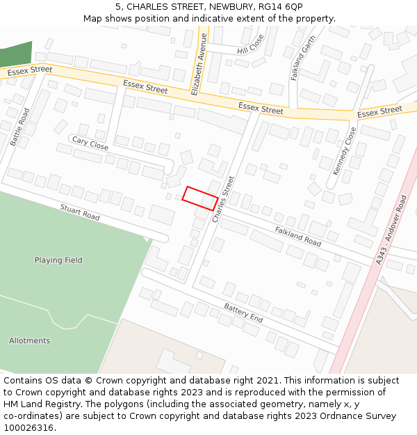5, CHARLES STREET, NEWBURY, RG14 6QP: Location map and indicative extent of plot