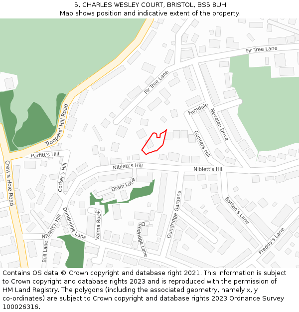 5, CHARLES WESLEY COURT, BRISTOL, BS5 8UH: Location map and indicative extent of plot