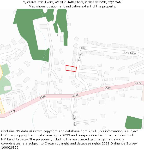 5, CHARLETON WAY, WEST CHARLETON, KINGSBRIDGE, TQ7 2AN: Location map and indicative extent of plot