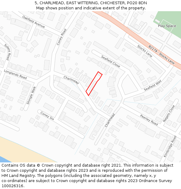 5, CHARLMEAD, EAST WITTERING, CHICHESTER, PO20 8DN: Location map and indicative extent of plot