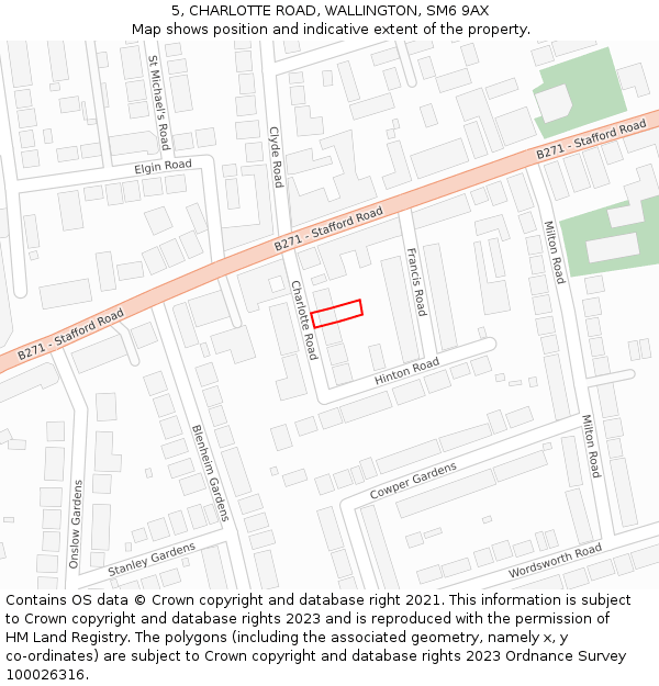 5, CHARLOTTE ROAD, WALLINGTON, SM6 9AX: Location map and indicative extent of plot