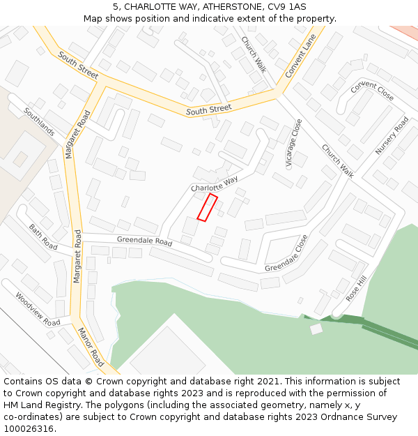 5, CHARLOTTE WAY, ATHERSTONE, CV9 1AS: Location map and indicative extent of plot