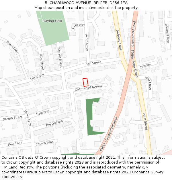 5, CHARNWOOD AVENUE, BELPER, DE56 1EA: Location map and indicative extent of plot