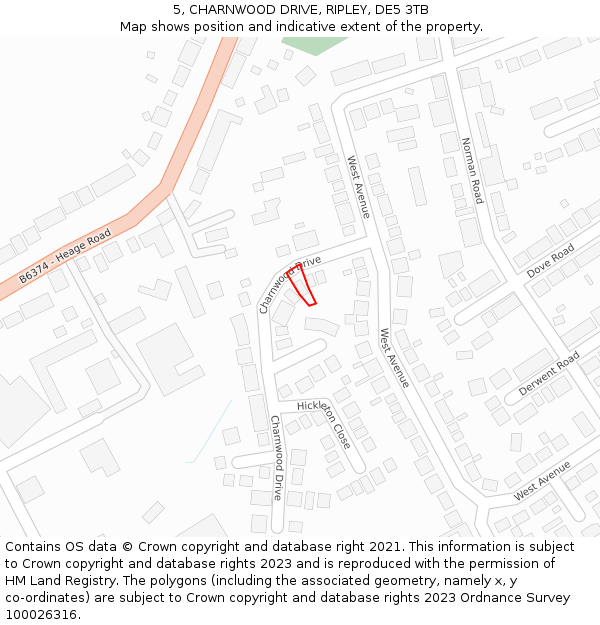 5, CHARNWOOD DRIVE, RIPLEY, DE5 3TB: Location map and indicative extent of plot