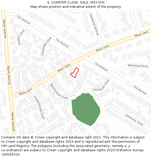 5, CHARTER CLOSE, SALE, M33 5YG: Location map and indicative extent of plot