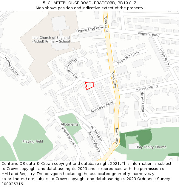 5, CHARTERHOUSE ROAD, BRADFORD, BD10 8LZ: Location map and indicative extent of plot