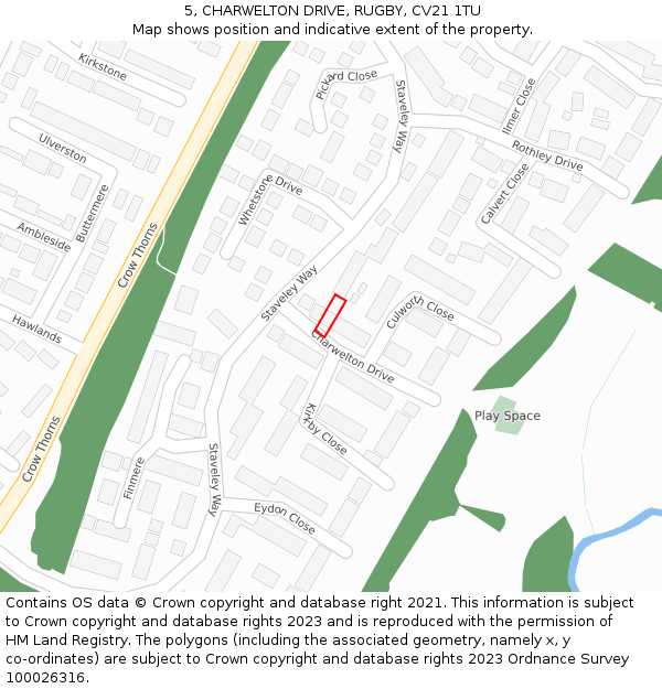 5, CHARWELTON DRIVE, RUGBY, CV21 1TU: Location map and indicative extent of plot