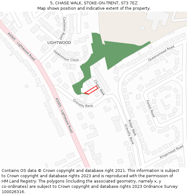 5, CHASE WALK, STOKE-ON-TRENT, ST3 7EZ: Location map and indicative extent of plot