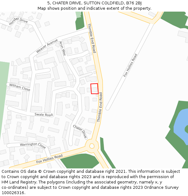 5, CHATER DRIVE, SUTTON COLDFIELD, B76 2BJ: Location map and indicative extent of plot