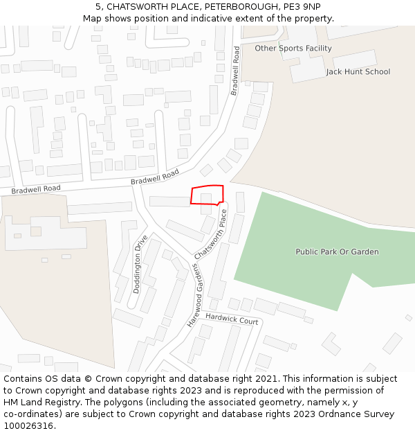 5, CHATSWORTH PLACE, PETERBOROUGH, PE3 9NP: Location map and indicative extent of plot