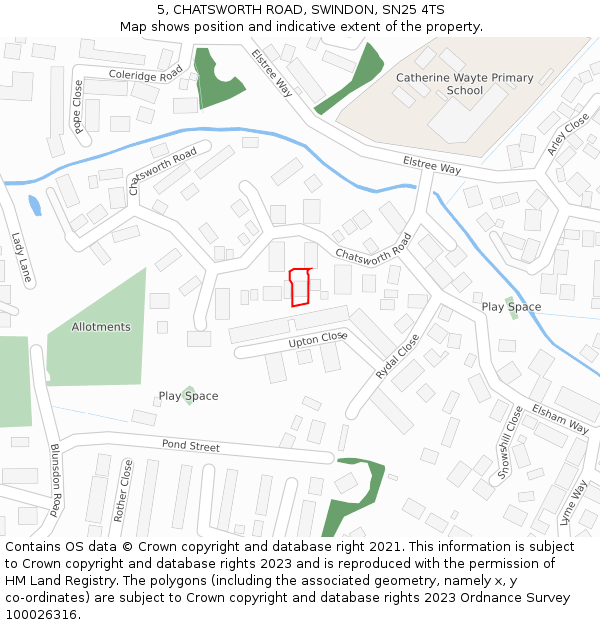 5, CHATSWORTH ROAD, SWINDON, SN25 4TS: Location map and indicative extent of plot